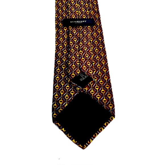 Burberry London Silk Tie Geometric Brown Gold Blue Made In Italy - Picture 4 of 9